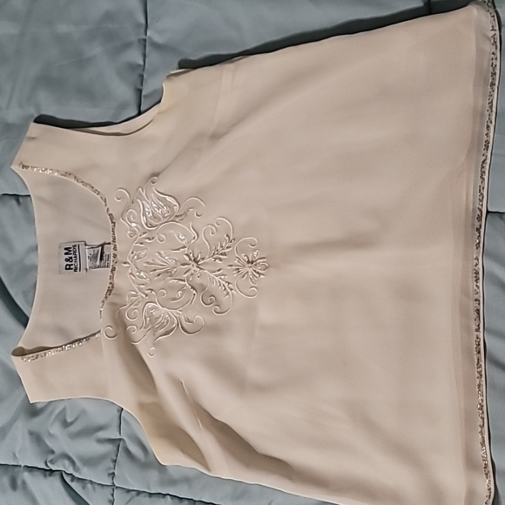 R&M Richard's Beige‎ Pearl & Sequined Top Women's 14 Good Condition